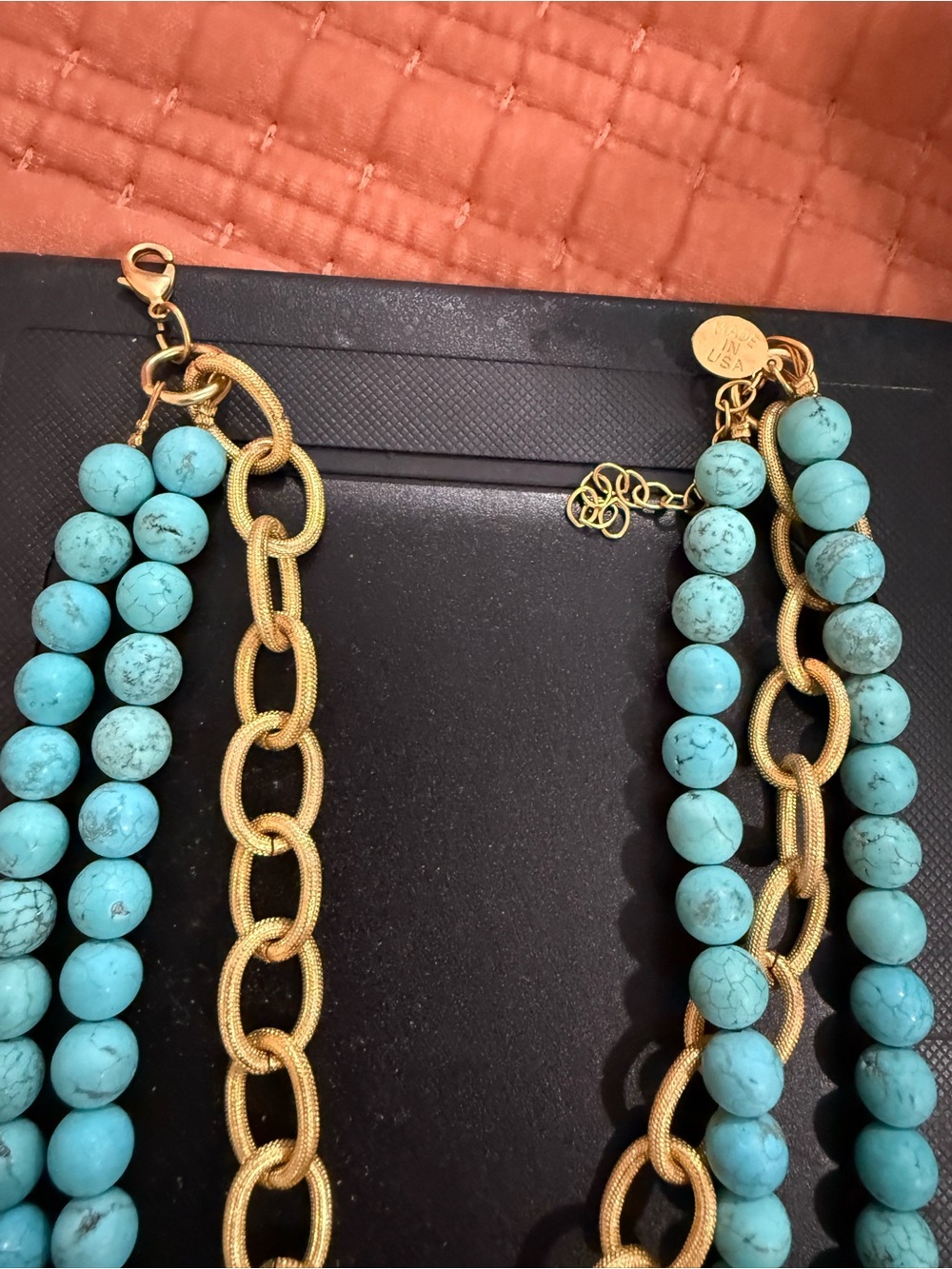 Susan Shaw Turquoise Bead and Gold Medallion Necklace - Picture 2 of 6